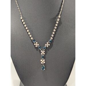 Clear and Blue Rhinestone Necklace Bracelet Set